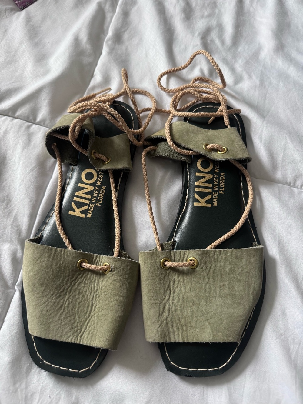 BRAND NEW-Kino Olive Green Leather Lace-Up Women’s Sandals-KEY WEST